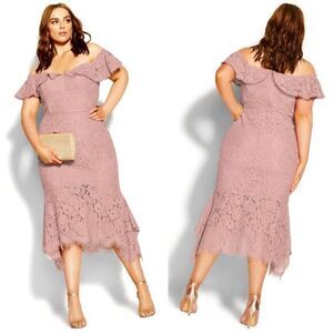 New! City Chic Women's Plus Size Angel Lace Dress Rose, size 20